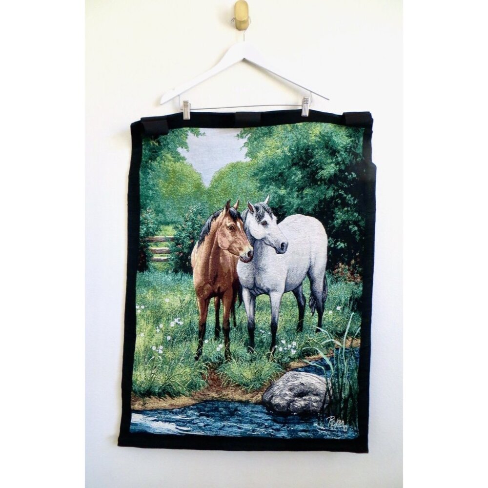 Vintage Linda Picken Horse Equestrian Tapestry Hanging Wall Decor